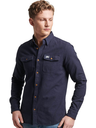 Superdry Ανδρικό Πουκάμισο Βαμβακερό Μακρυμάνικο Overshirt Navy Μπλε M4010723A-JKE