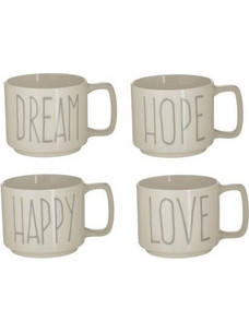 Click Love/Dream/Hope/Happy Κούπα από Πορσελάνη Λευκή 330ml 4τμχ