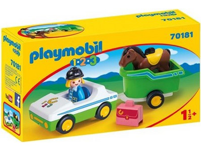 Playmobil 1-2-3 Όχημα με Τρέιλερ Μεταφοράς Αλόγου για 1,5+ Ετών 70181