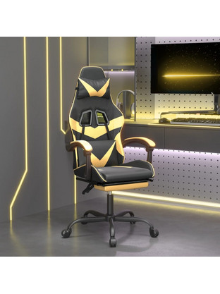 vidaXL Καρέκλα Gaming Δερματίνης με Υποπόδιο Μαύρη Χρυσή 349557