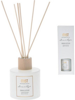 Αρωματικό χώρου με 6 sticks 200ml, με γυάλινο βαζάκι σε λευκό χρώμα, 9x9x26.5 cm Fresh Cotton - Aria Trade