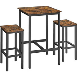 Σετ Μεταλλικό Τετράγωνο Τραπέζι - Bar 60 x 60 x 90 cm με 2 Σκαμπό VASAGLE LBT017B01