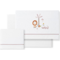 Interbaby Leon Σετ Βρεφικά Σεντόνια Κούνιας Βαμβακερά 115x175 White/Pink
