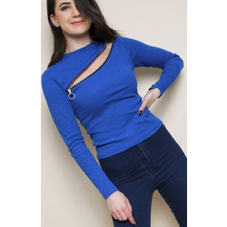 Front Zip Crop Ribbed Top Blue