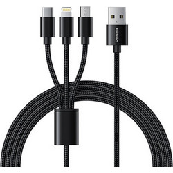 Veger V303 Premium 3 in 1 Charging Cable - Καλώδιο Φόρτισης και Μεταφοράς Δεδομένων USB-A σε Lightning / Type-C / MicroUSB - 150cm - 2.4A - Black (6970453555935) - 6970453555935