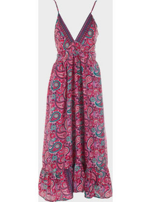 Γυναικείο φόρεμα all print ρυθμιζόμενες τιράντες.Summer Collection ΦΟΥΞΙΑ