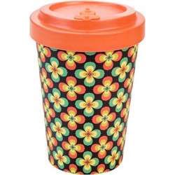 Well Ποτήρι Bamboo με Καπάκι Retro Orange Flowers 400ml