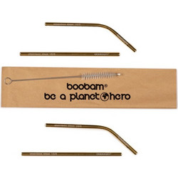 Boobam Straw Short Metal Titanium Rose Gold Μεταλλικά Καλαμάκια 4 Τεμάχια