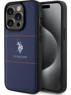 U.S. Polo Assn. HC PU Pattern Stripe - Θήκη προστασίας από σιλικόνη iPhone 15 ProNavy - USHCP15LPTRV