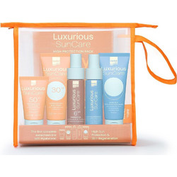 InterMed Luxurious SunCare Travel Kit Sunscreen Cream SPF30 75ml +Sunscreen Face Cream Spf50 40ml + After Sun 75ml + Tanning Oil SPF6 50ml + Hydrating Antioxidan