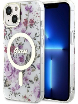 Guess Flower MagSafe Back Cover Transparent (iPhone 15 Plus / 14 Plus)