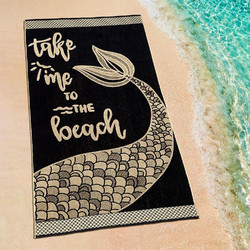 Lino Home Beach Time Πετσέτα Θαλάσσης Μαύρη Εκρού 86x160cm