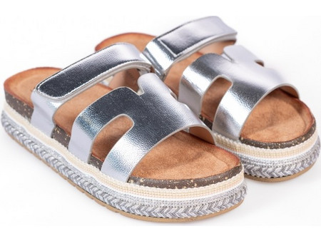 Σανδάλια flatform με boho διακόσμηση - Ασημί