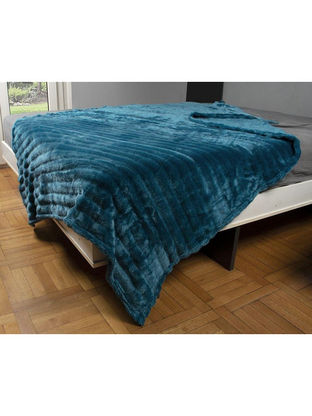 Dimcol Κουβερτα μονή 160x220cm Coral Fleece Ριγέ 13 Petrol