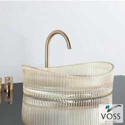 Voss Cavo Επικαθήμενος Νιπτήρας Μπάνιου Οβάλ Γυάλινος 50x37cm Διαφανής Χρυσός 522-VL1150-200