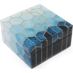 Μπζουτιέρα γυάλινη μπλε καφέ 15x15Η7,5cm