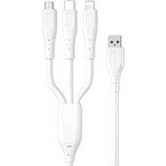 Wekome WDC-153 Regular USB to micro USB / Type-C / Lightning Cable 1.2m - Λευκό