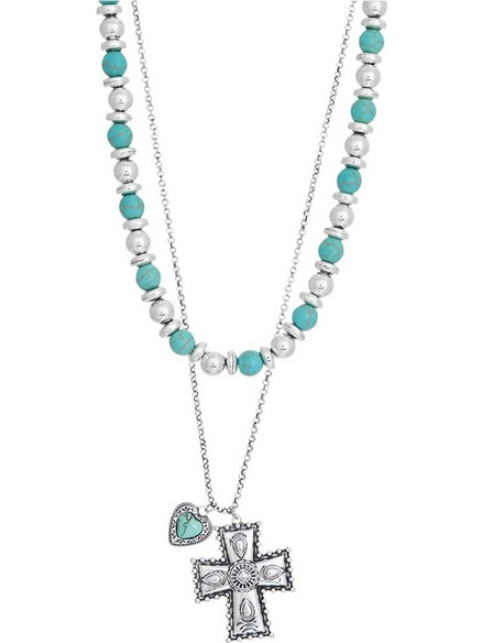 boho vintage κολιέ chain Beads & Cross