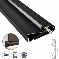GloboStar SKIRTINGBOARD-PROFILE 70852-3M Προφίλ Αλουμινίου - Βάση & Ψύκτρα Ταινίας LED με Λευκό Γαλακτερό Κάλυμμα - Επιφανειακή Χρήση για Περβάζι - Πατητό Κάλυμμα - Μαύρο - 3 Μέτρα - Μ300 x Π1.6 x Υ8c