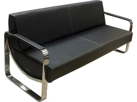 LIMOZ SOFA - Καναπές 3-θέσιος με σκελετό χρωμίου, μαύρη δερματίνη και λευκές ραφές