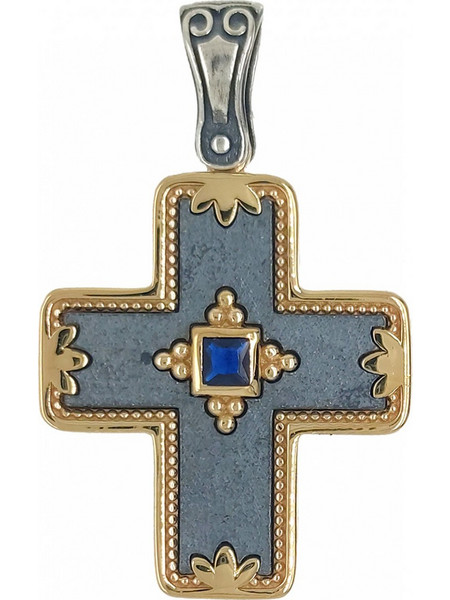 Σταυρός Anastasios Creations ασήμι 925 βυζαντινός με μπλε ζιργκόν ST49
