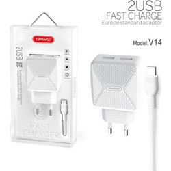 Tranyoo V14 Φορτιστής με Καλώδιο Lightning με 2 Θύρες USB-A White