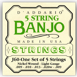 D'Addario J60 Σετ 5 Χορδές Μπάντζο Nickel Plated Steel 9-20" Light Tension