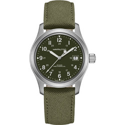 Hamilton Khaki Field Ανδρικό Ρολόι Αυτόματο με Χακί Υφασμάτινο Λουράκι H69439363