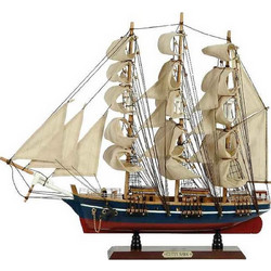 Ξύλινο Παραδοσιακό Καράβι - Καφέ - Μπλε - 70 x 13 x 60(h)cm - 31114