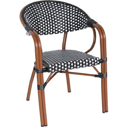 PARIS Πολυθρόνα Bistro Αλουμίνιο Καρυδί, Wicker Άσπρο - Μαύρο, Στοιβαζόμενη κωδ. 0706-Ε-00024792