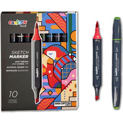 Carioca Plus Sketch Marker Μαρκαδόροι Αλκοόλης με Διπλή Μύτη (Soft Brush & Chisel Tip) 10τμχ 45241