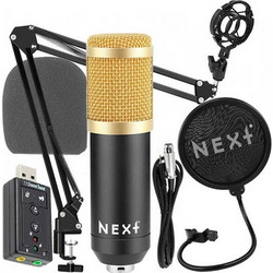Next Shock Mount Kit Σετ Πυκνωτικό Μικρόφωνο με Καλώδιο XLR / USB - Χρυσό