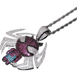 Ghetto Hip Hop Cubic Zirconia Spiderman Pendant Necklace