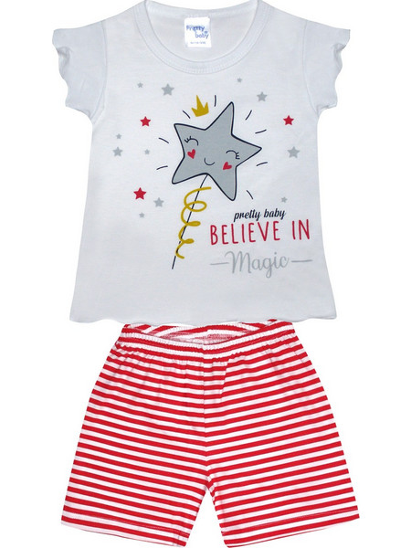 Pretty Baby Magic Παιδική Πιτζάμα Βαμβακερή Καλοκαιρινή Λευκή Κόκκινη 65530