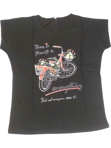 Χαλαρό γυναικείο T-shirt με στάμπα ποδήλατο, Μαύρο