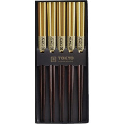 Τσόπστικς Ξύλινα Χρυσό Καφέ Σετ Tokyo Design Studio Gold Wood Chopsticks
