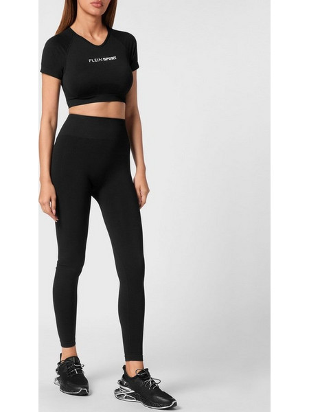 PLEIN SPORT Seamless Cropped T-shirt V-Neck SS Logo SAEC WTK3566 STE003N 02