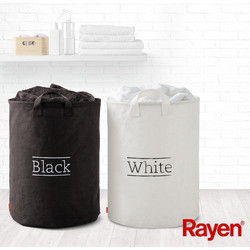 Rayen Καλάθια Απλύτων Ρούχων 2 τμχ Ασπρο & Μαύρο Canvas Χωρητικότητα 2x70Lt Rayen (2303.01)