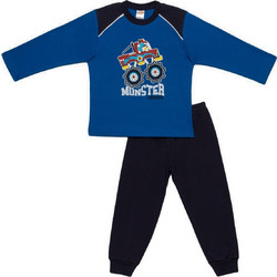 Minerva Monster Trucks Παιδική Πιτζάμα Βαμβακερή Χειμωνιάτικη Μπλε 90-62007-314