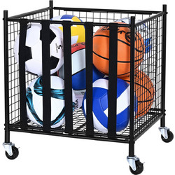 VEVOR Rolling Sports Ball Storage Cart, Κλουβί μπάσκετ που κλειδώνει με ελαστικούς ιμάντες, Organizer θήκη αθλητικού εξοπλισμού για εσωτερικούς χώρους, χαλύβδινη θήκη αποθήκευσης για γκαράζ, playgroup