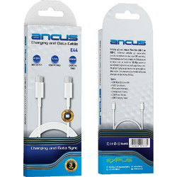 Καλώδιο Σύνδεσης και Φόρτισης Ancus Flow E44 USB-C σε USB-C 2.0A 480Mbps Data Transfer Λευκό 1μ. - ANCUS