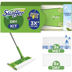 Swiffer Sweeper Starter Dry Κιτ Με 1 Σκούπα, 8 Στεγνά Πανάκια & 3 Υγρά Πανάκια
