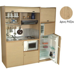 Πολυκουζίνα mini kitchen 190cm με μεγάλο ψυγείο & μικρό φουρνάκι απόχρωση δρυς ρόζοι για γραφεία - ΚΣ190-ΜΕΨ-ΔΡΥΣ-ΡΟΖΟΙ
