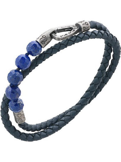 Marco Dal Maso Lash 8mm Beaded Lapis Lazuli & Blue Leather Βραχιόλι AGBR0125-02BVPB2