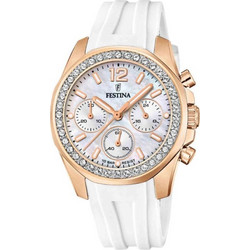 Festina Γυναικείο Ρολόι Χρονογράφος με Λευκό Καουτσούκ Λουράκι F20611/1