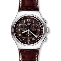 Swatch Your Turn Ανδρικό Ρολόι Χρονογράφος με Καφέ Δερμάτινο Λουράκι YOS413