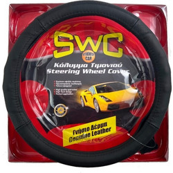 SWC Κάλυμμα Τιμονιού Δερμάτινο 38 cm Μαύρο