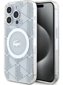 Lacoste Magsafe Monogram Croc Logo Hard Case Θήκη προστασίας από Σιλικόνη για iPhone 15 Pro Max Farine/Silver