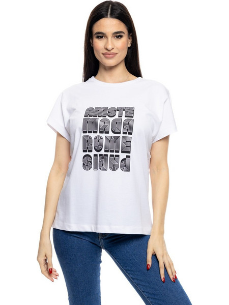 S&apos, Γυναικείο t-shirt με τύπωμα &apos,&apos,AMSTERDAM&apos,&apos, 53-106-006 020 WHITE