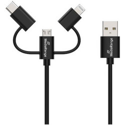 MediaRange 3-in-1 Charge and Sync Cable, micro USB, USB Type-C(R) and Apple Lightning(R) Connectors, USB 2.0 480 Mbps, 12W max. 1.0m, Black (MRCS246)